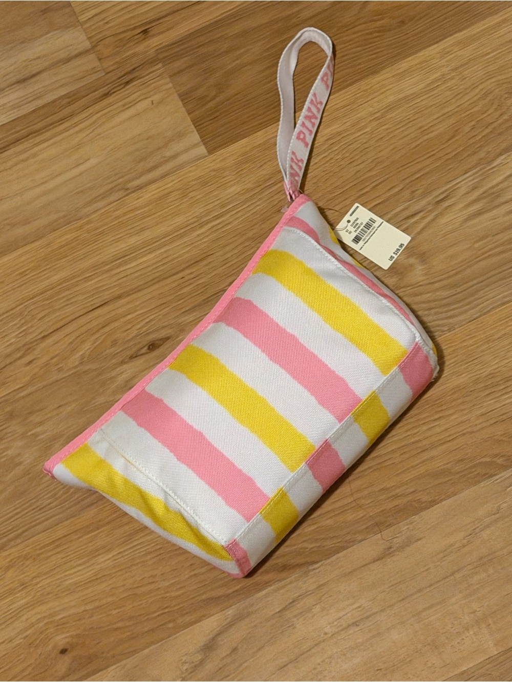 PINK Victoria's Secret Pink, Yellow & White Striped Wristlet
